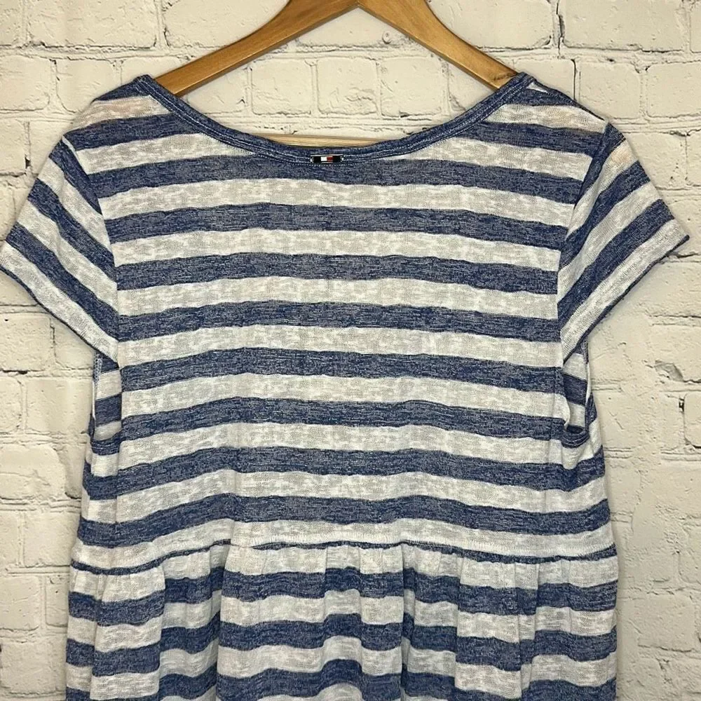 Tommy Hilfiger GRAY/BLUE STRIPES Wide Stripe Cap‎ Sleeve Dress Cover-up, US L/XL